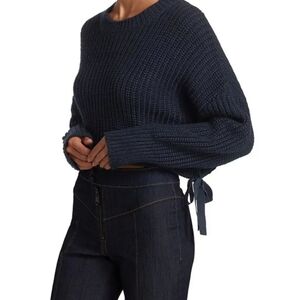 Cinq à Sept Cropped Knit Sweater, Navy, Large, NWT